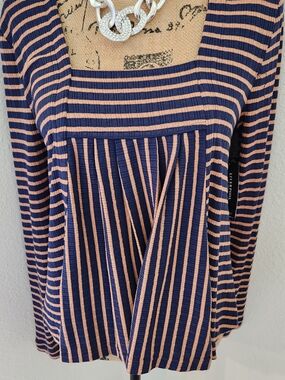 Liver Pool Small Striped Square-Neck Tunic in Navy and Blush